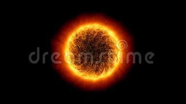 抽象热橙科学背景.. 发光的闪光旋转粒子。 发光闪光螺旋盖。 晕过去了。 星鲨